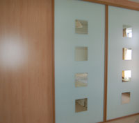 Frosted mirror and wood sliding doors