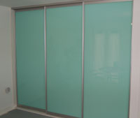 Blue glass sliding door partition