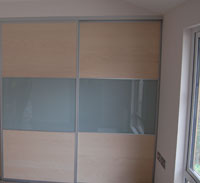 Grey and wood sliding doors