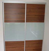 White and dark wood glass sliding doors