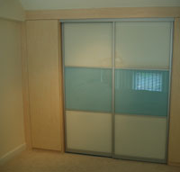 White and blue glass sliding doors